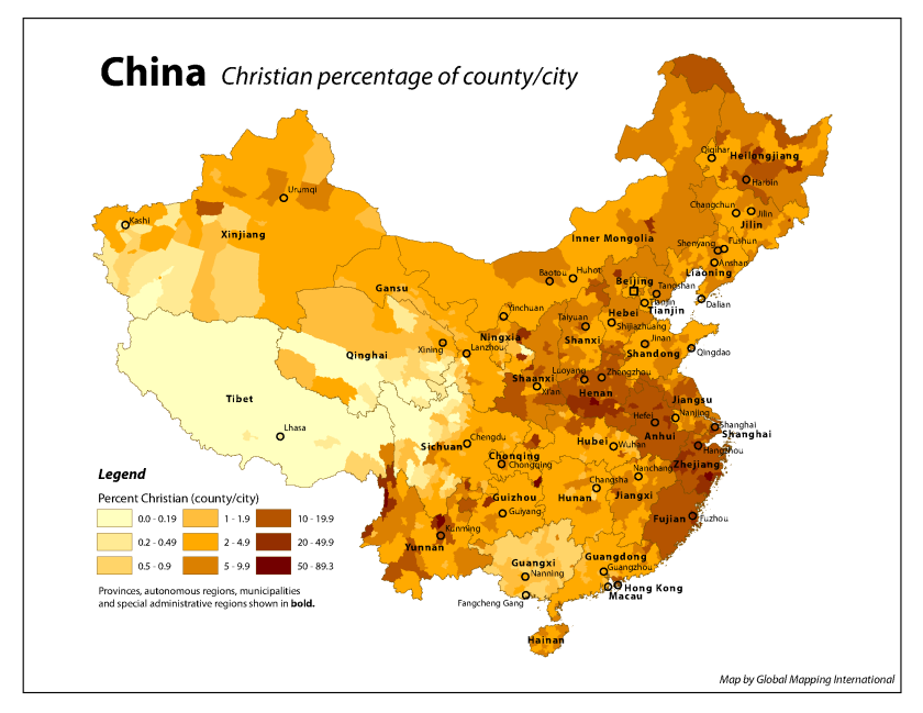 Map of China's Christians