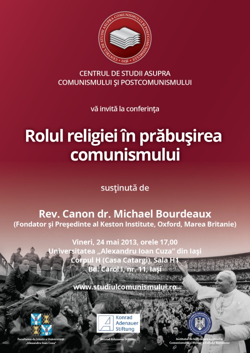 CSCP_Rolul religiei in prabusirea comunismului_Afis conf MBourdeaux-24 mai 2013