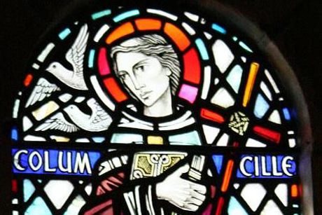St Columba, stained glass at Iona Abbey